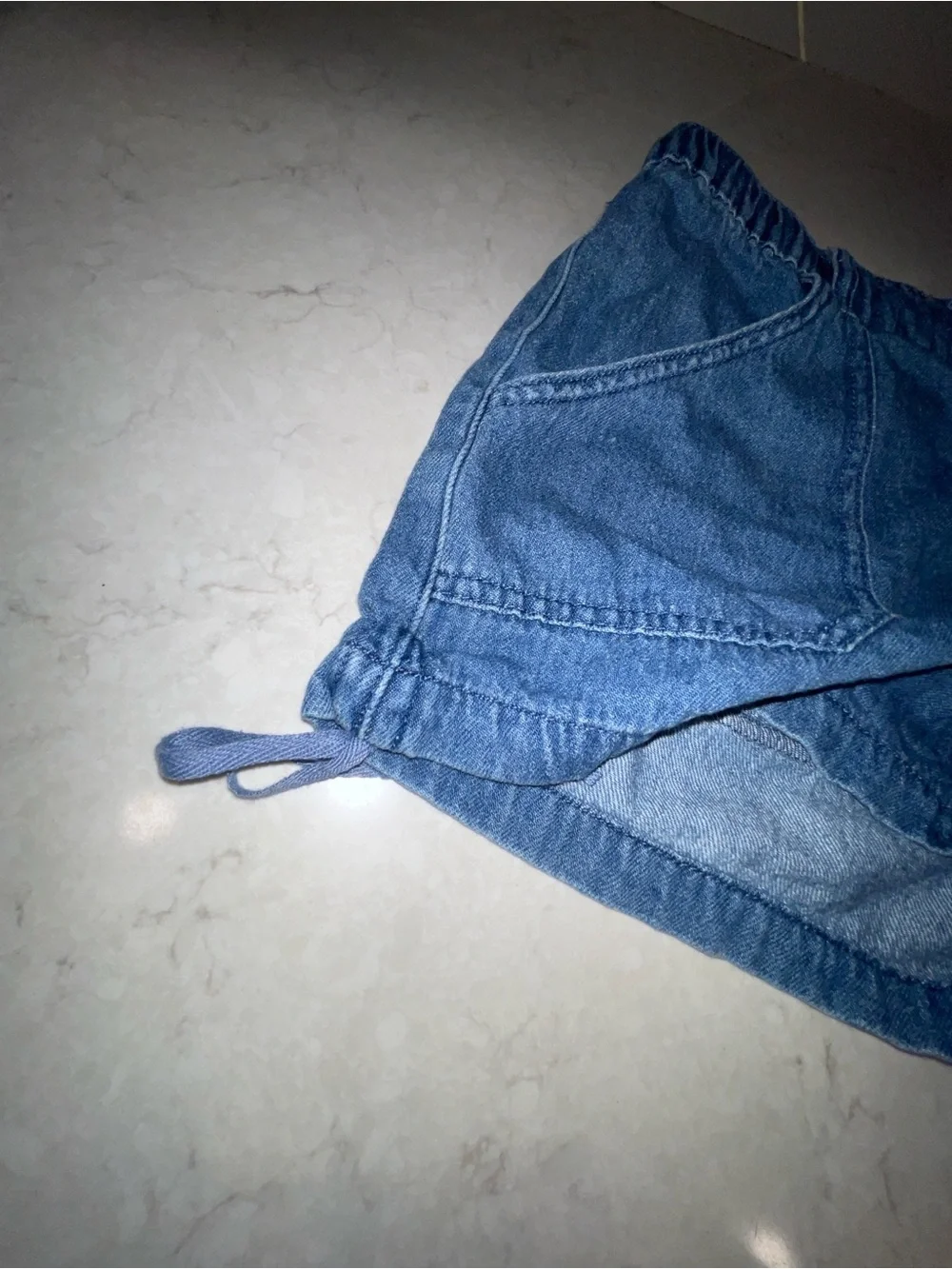 Blue Denim Jean Shorts with Drawstring
